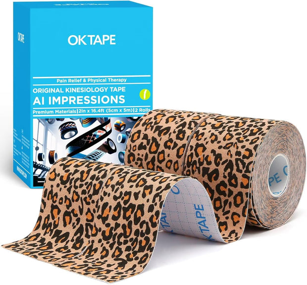 OK TAPE Hypoallergenic Digtal Printed Kinesiology Tape, Elastic Sports Athletic Tape, 2 Rolls, 2in×16.4ft Uncut Roll-DIY