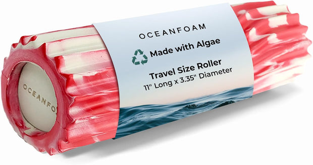 Oceanfoam Ripple Travel Foam Roller (11" x 3.35") Firm Mini Foam Roller for Physical Therapy, Deep Tissue Massage, Back Pain - High Density, Ergonomic Wave Textured - Yoga, Exercise (Black Marbled)