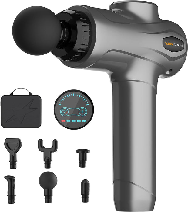 YANRAN Deep Tissue Massage Gun Portable, Percussion Massage Gun with 7 Levels & 6 Massage Heads, Electric Massager for Muscles Pain Relief, Gifts for Men Women Athletes for Sports and Relaxation
