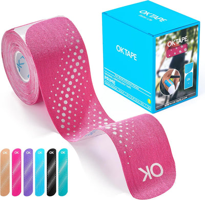 OK TAPE Synthetic Kinesiology Tape Precut Strips, Waterproof Kinesiology Athletic Tape for Joint & Muscle Support, Reflective and Durable Tape, 2in×16.4ft Roll 20PCS | Beige