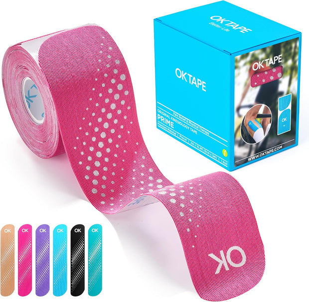 OK TAPE Synthetic Kinesiology Tape Precut Strips, Waterproof Kinesiology Athletic Tape for Joint & Muscle Support, Reflective and Durable Tape, 2in×16.4ft Roll 20PCS | Beige