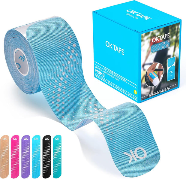 OK TAPE Synthetic Kinesiology Tape Precut Strips, Waterproof Kinesiology Athletic Tape for Joint & Muscle Support, Reflective and Durable Tape, 2in×16.4ft Roll 20PCS | Beige
