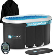 Recovery Long Pod XXL, Cold Plunge Ice Bath Tub for Athletes and Adults, Inflatable Cold Therapy Ice Barrel with Protective Lid Cover, Hooded Bathrobe, Stopwatch, Anti-Slip Mat