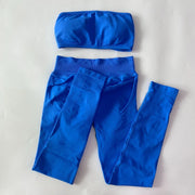 No Logo 2 Pieces Sports Set Woman Backless Bandeau Sports Bra Scrunch Leggings Yoga Clothing Workout Clothes Outfits Gym Set