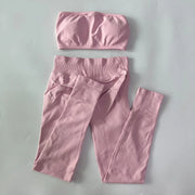 No Logo 2 Pieces Sports Set Woman Backless Bandeau Sports Bra Scrunch Leggings Yoga Clothing Workout Clothes Outfits Gym Set