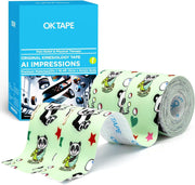 OK TAPE Hypoallergenic Digtal Printed Kinesiology Tape, Elastic Sports Athletic Tape, 2 Rolls, 2in×16.4ft Uncut Roll-DIY