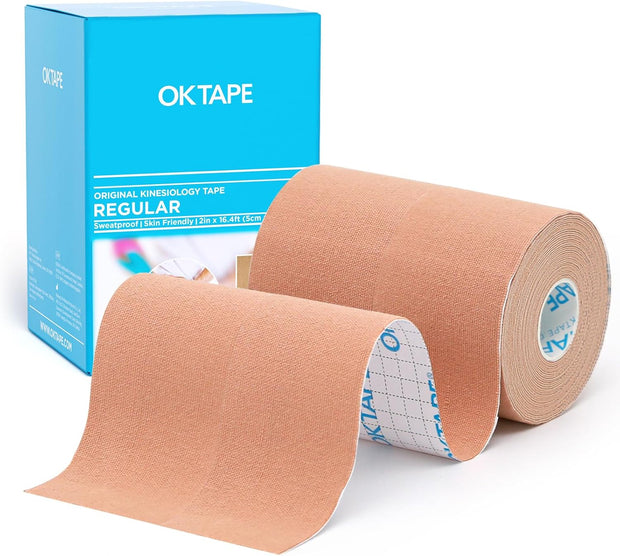 OK TAPE Kinesiology Tape, Regular Original Cotton Elastic Athletic Tape for Support and Recovery, Sports Tape, 2in×16.4ft Uncut Roll - Pink