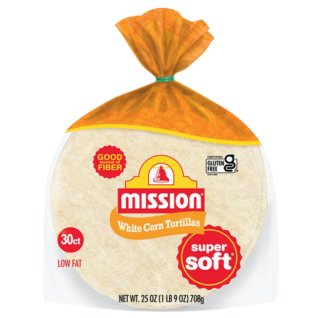 Mission White Corn Tortillas, Small Soft Taco Size, 30 Count, Gluten Free, Trans Fat Free