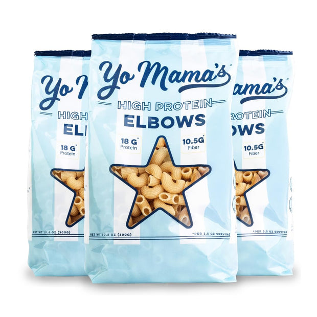 Yo Mama's Foods High Protein High Fiber 3 Variety Pasta (Fusilli, Penne and Elbow) | (3) 10.6 Ounce Bags. | Plant Based, Low Glycemic, and Gluten Free with Clean Ingredients