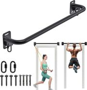 Pull Up Bar Wall Mount 440 LBS Capacity Doorway Chin Up Bar Multifunctional Steel Chinup Bar with with Resistance Band Hooks for Indoor Home Gym Garage