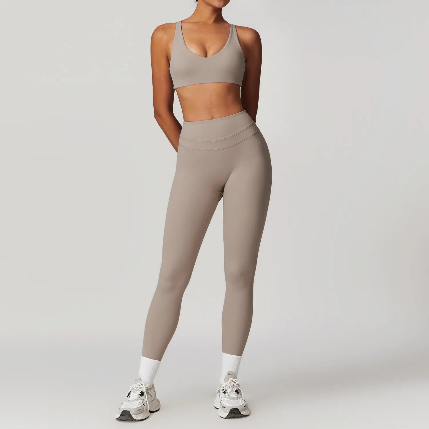 mikeyoga 2PCS Yoga Set Women Sportswear Workout Clothes Athletic Wear Gym Legging Fitness Bra Crop Top Short Sleeves Sports Suit