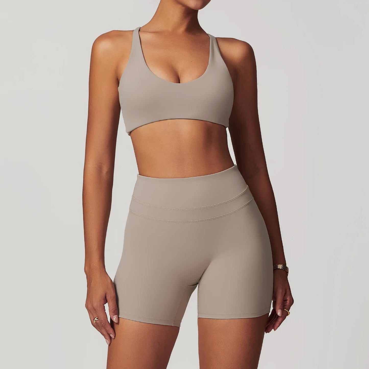 mikeyoga 2PCS Yoga Set Women Sportswear Workout Clothes Athletic Wear Gym Legging Fitness Bra Crop Top Short Sleeves Sports Suit