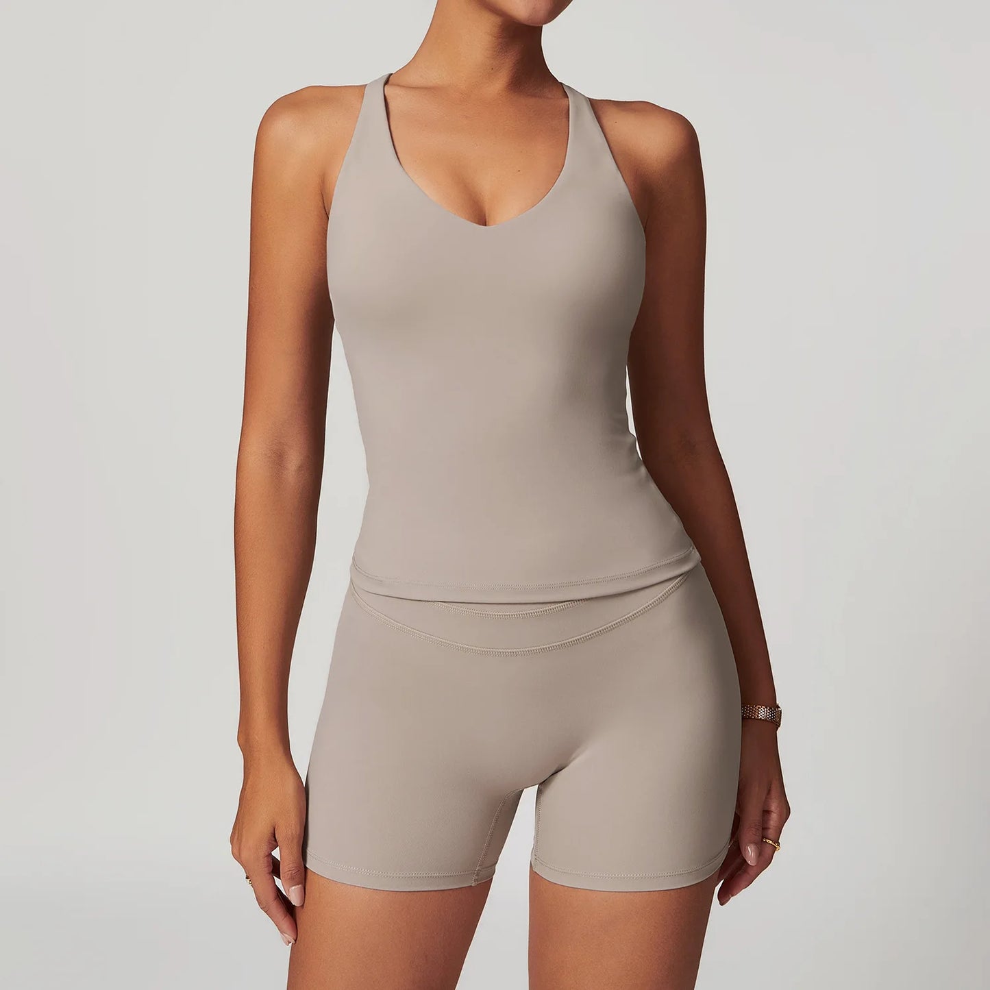 mikeyoga 2PCS Yoga Set Women Sportswear Workout Clothes Athletic Wear Gym Legging Fitness Bra Crop Top Short Sleeves Sports Suit