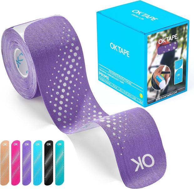 OK TAPE Synthetic Kinesiology Tape Precut Strips, Waterproof Kinesiology Athletic Tape for Joint & Muscle Support, Reflective and Durable Tape, 2in×16.4ft Roll 20PCS | Beige