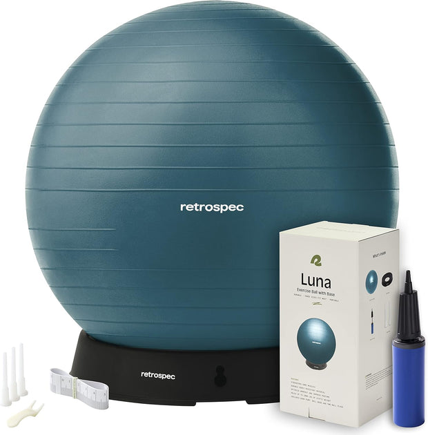 Retrospec Luna Exercise Ball with Pump - Anti-Burst Fitness Equipment for Yoga, Core Training & Stability - Home Gym Swiss Ball for Office & Pregnancy