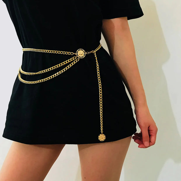 New Fashion Luxury Designer Brand Metal Waist Chain Dress Belts Metal Belt for Women
