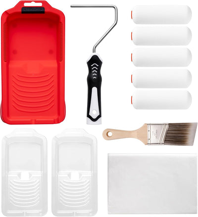 Mister Rui Foam Paint Roller, 8 Pack 4 Inch Paint Roller Kit, Complete 4" Mini Paint Roller Kit with Small Foam Paint Roller Covers, Frame, Tray and Liner for Professional Painting Results