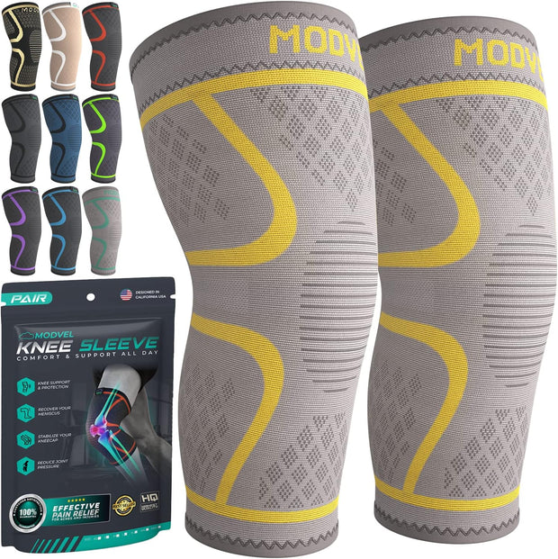 Modvel Compression Knee Brace for Women & Men, 2-Pack Knee Brace for Running Knee Pain, Knee Support Compression Sleeve, Workout Sports Knee Braces for Meniscus Tear, ACL & Arthritis Pain Relief