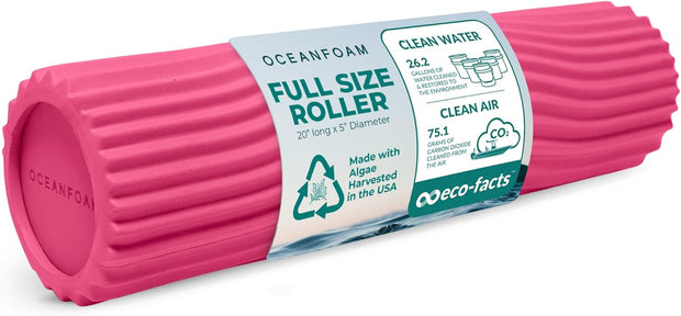 Oceanfoam Tidal Roller - Natural - Muscle Massage Foam Roller for Back Pain & Stretching - Firm and Ergonomic Wide Wave Textured - Yoga, Athletics, & Wellness - Full Size, 20" x 5"