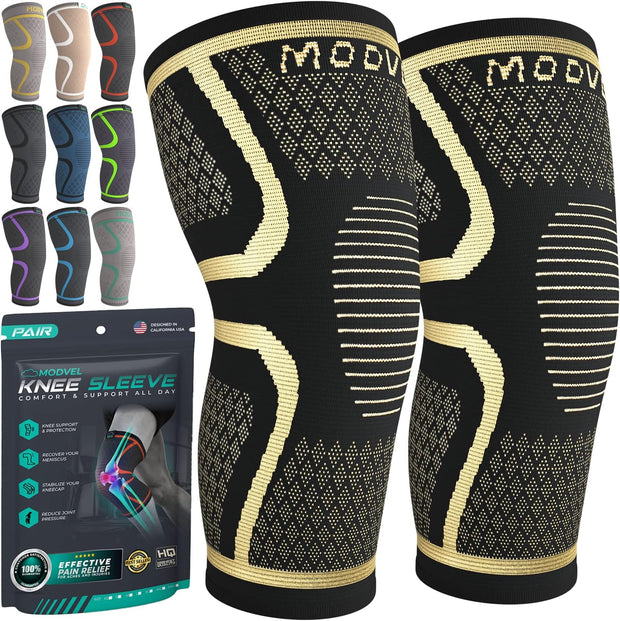 Modvel Compression Knee Brace for Women & Men, 2-Pack Knee Brace for Running Knee Pain, Knee Support Compression Sleeve, Workout Sports Knee Braces for Meniscus Tear, ACL & Arthritis Pain Relief