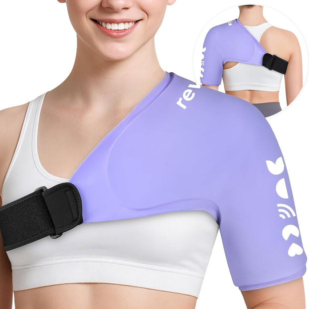 REVIX Shoulder Ice Pack Wrap for Rotator Cuff and Arm, Reusable Gel Cold Wrap with Compression for Targeted Area, Soothing Discomfort & Fatigue, Easy to Put On & Take Off, Flexible Fit for Men & Women