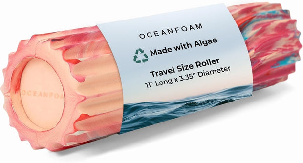 Oceanfoam Ripple Travel Foam Roller (11" x 3.35") Firm Mini Foam Roller for Physical Therapy, Deep Tissue Massage, Back Pain - High Density, Ergonomic Wave Textured - Yoga, Exercise (Black Marbled)