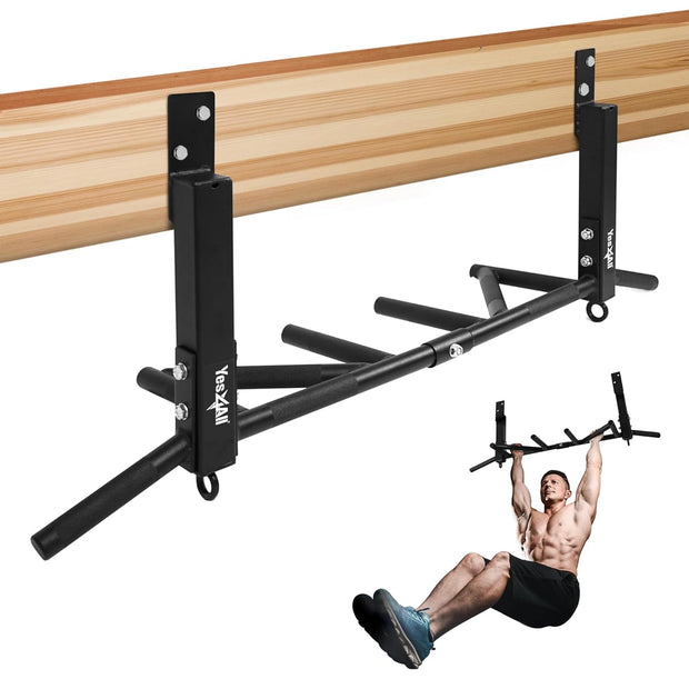 Yes4All Multi-Grip Wall Mount Pull-Up Bar, 16 Inches & 24 Inches Reversible Stud and Wall Compatibility Mounted Pull Up Bar Design, Solid Construction Strength Training