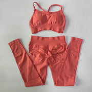 No Logo Seamless Yoga Set 2 Pieces Women Workout Set Scrunch Leggings Backless Sports Bra Fitness Top Gym Pants Clothes