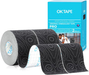 OK TAPE PRO Kinesiology Tape Uncut Roll, Elastic Physical Therapy Athletic Tape for Pain Relief, Muscle Support, Kinetic Tape, Water Resistant, 2in X 16.4ft -Black 2 Rolls