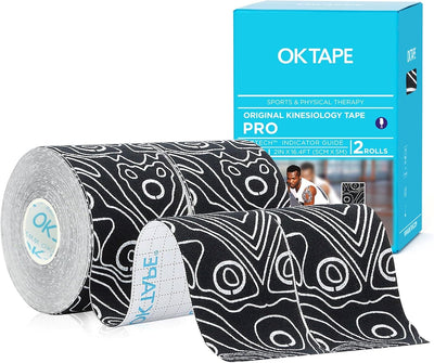 OK TAPE PRO Kinesiology Tape Uncut Roll, Elastic Physical Therapy Athletic Tape for Pain Relief, Muscle Support, Kinetic Tape, Water Resistant, 2in X 16.4ft -Black Gray