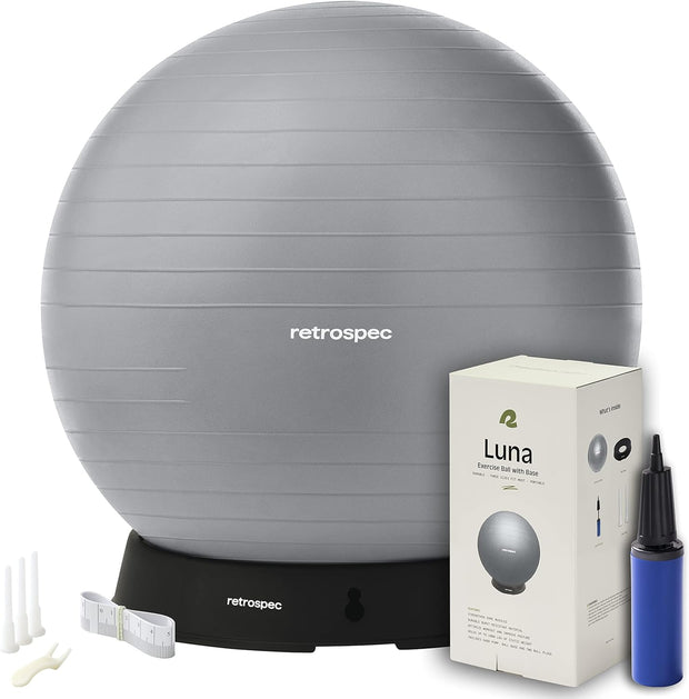 Retrospec Luna Exercise Ball with Pump - Anti-Burst Fitness Equipment for Yoga, Core Training & Stability - Home Gym Swiss Ball for Office & Pregnancy