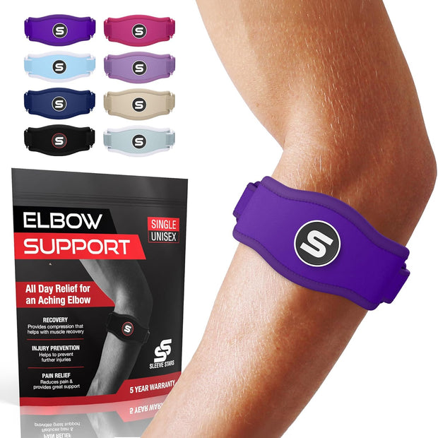 Sleeve Stars Tennis Elbow Brace for Women - Adjustable Tennis Elbow Strap, Golfers Elbow Brace for Men, Counterforce Brace for Tennis Elbow for Tendonitis Relief, Fits 9"-23" (Single/Black)