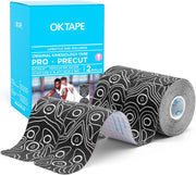 OK TAPE PRO Original Kinesiology Tape Pre-Cut Strips, Latex Free Elastic Athletic Tape Roll, 2in×16ft 2Rolls,Beige+Beige