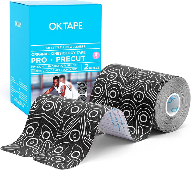 OK TAPE PRO Original Kinesiology Tape Pre-Cut Strips, Latex Free Elastic Athletic Tape Roll, 2in×16ft 2Rolls,Beige+Beige