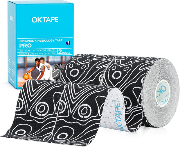 OK TAPE PRO Kinesiology Tape, 2inch x Long Roll 16ft Free Cut Tape, Elastic Athletic Tape Therapeutic Latex Free, Black+Black