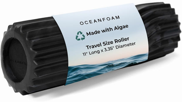 Oceanfoam Ripple Travel Foam Roller (11" x 3.35") Firm Mini Foam Roller for Physical Therapy, Deep Tissue Massage, Back Pain - High Density, Ergonomic Wave Textured - Yoga, Exercise (Black Marbled)