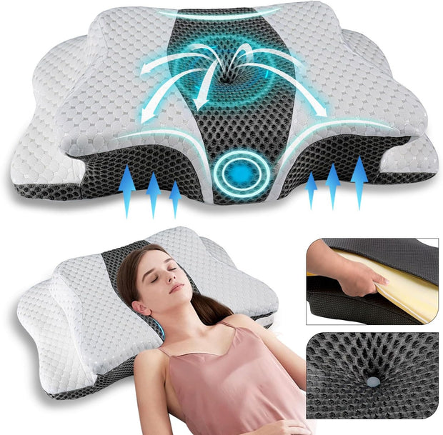 Pain Relief Cervical Pillow for Neck Support,Adjustable Ergonomic Pillow Cozy Sleeping,Odorless Orthopedic Memory Foam Pillows,Contour Bed Pillow for Side Back Stomach Sleeper
