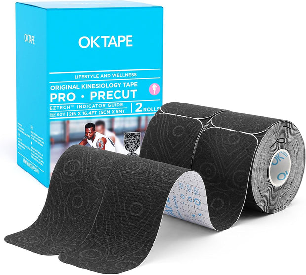 OK TAPE PRO Original Kinesiology Tape Pre-Cut Strips, Latex Free Elastic Athletic Tape Roll, 2in×16ft 2Rolls,Beige+Beige