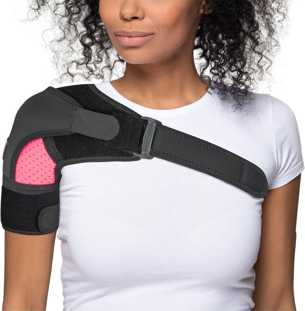 Shoulder Brace - Support & Injury Prevention Brace- Joint Pain Releaser- Shoulder Compression Wrap Strap - Adjustable Injury Accessories for Shoulders - Premium Quality Strap by FIGHTECH (Pink, L-XL)