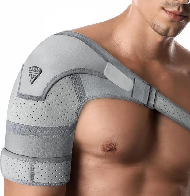 Shoulder Brace - Support & Injury Prevention Brace- Joint Pain Releaser- Shoulder Compression Wrap Strap - Adjustable Injury Accessories for Shoulders - Premium Quality Strap by FIGHTECH (Pink, L-XL)
