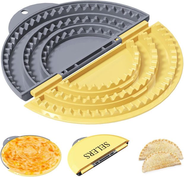 Tortilla Sealer,SELERS,Tacos tortilla crimper Maker Large,Removable & Adjustable 4"-6''-8" Crust,For Burritos,Pasties,Tortilla,Dumplings,Sandwich,Grey Yellow