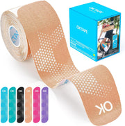 OK TAPE Synthetic Kinesiology Tape, 20 Strips Precut K Tape, Waterproof, Elastic Athletic Tape for Pain Relief & Muscle Support, Reflective Design, 2" x 10" -Beige