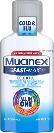 Mucinex Maximum Strength Fast-Max Cold & Flu and Nightshift, All-in-One Multi Symptom Relief Liquid, 6 Fl Oz - 2 Count (Pack of 1)