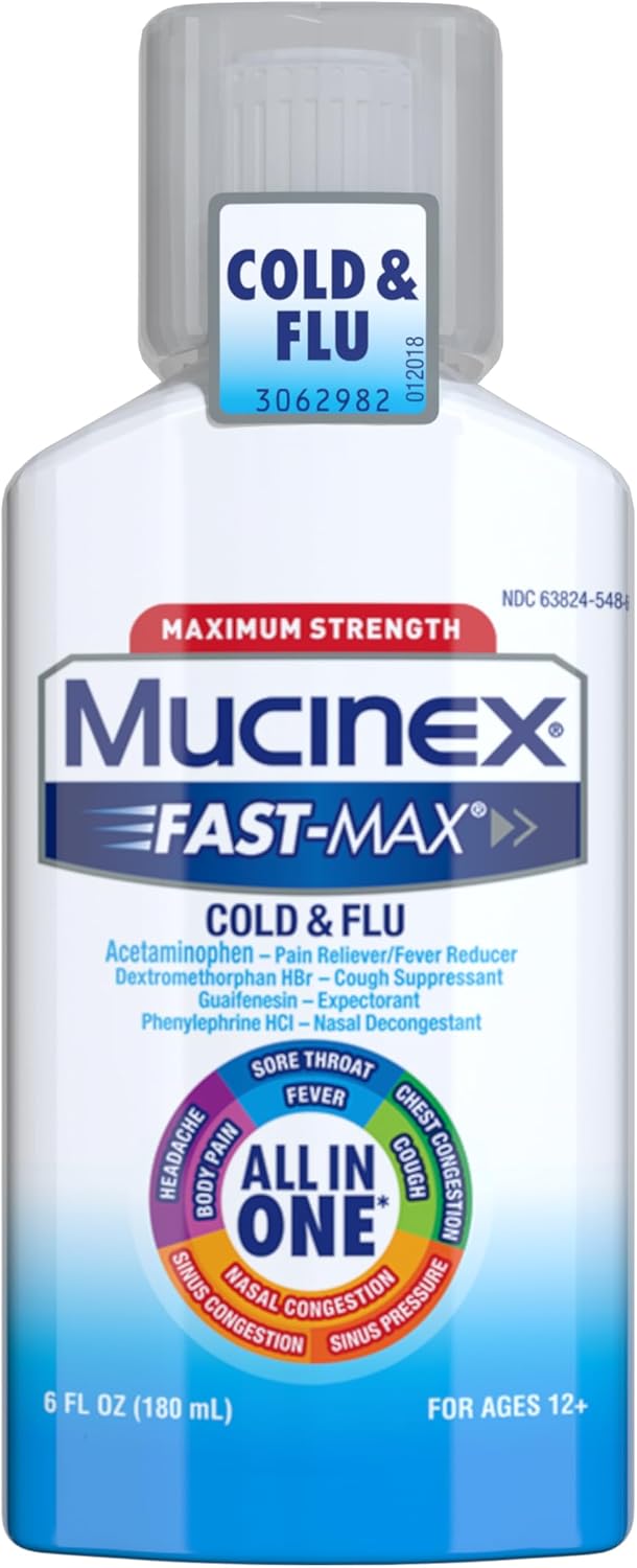 Mucinex Maximum Strength Fast-Max Cold & Flu and Nightshift, All-in-One Multi Symptom Relief Liquid, 6 Fl Oz - 2 Count (Pack of 1)