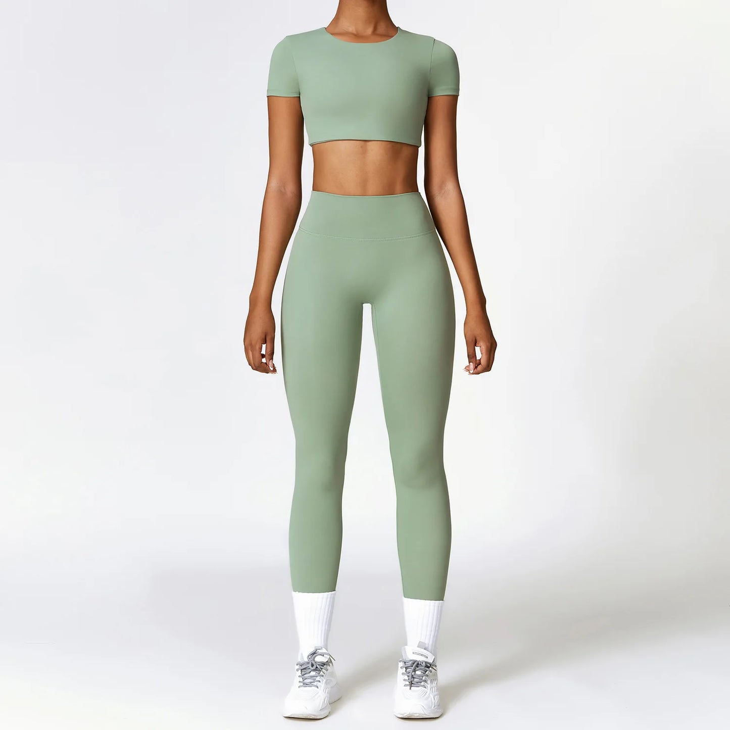 2PCS Yoga Set Women Gym Clothing Fitness Workout Set Sportswear Female Long Sleeve Crop Top High Waist Leggings Sports Suits