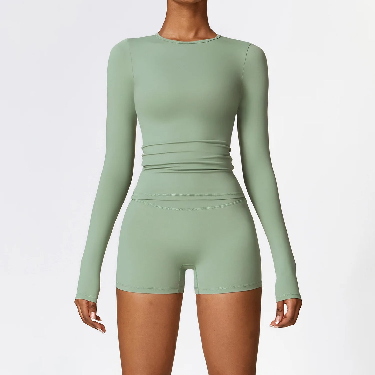 2PCS Yoga Set Women Gym Clothing Fitness Workout Set Sportswear Female Long Sleeve Crop Top High Waist Leggings Sports Suits