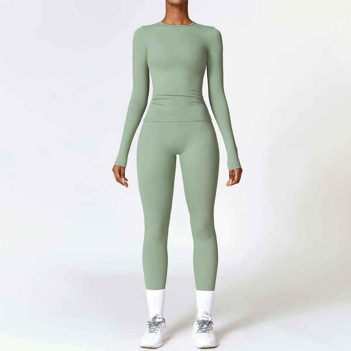 2PCS Yoga Set Women Gym Clothing Fitness Workout Set Sportswear Female Long Sleeve Crop Top High Waist Leggings Sports Suits