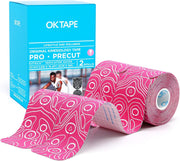 OK TAPE PRO Original Kinesiology Tape Pre-Cut Strips, Latex Free Elastic Athletic Tape Roll, 2in×16ft 2Rolls,Beige+Beige