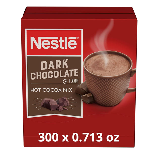 Nestle Hot Chocolate Packets, Dark Chocolate Flavor Hot Cocoa Mix, Made with Real Cocoa, Bulk Pack, 0.71 oz Packet (Pack of 300)