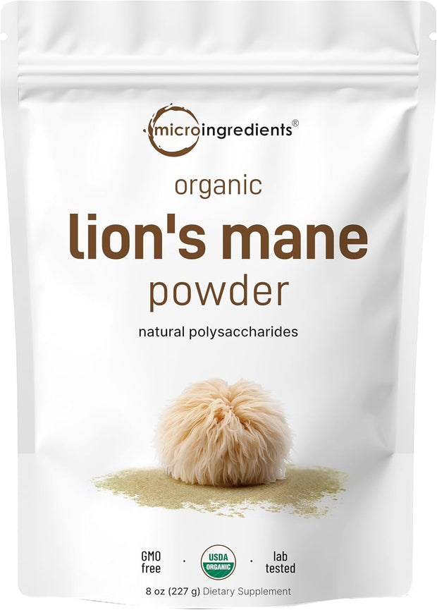 Micro Ingredients Organic Lion’s Mane Mushroom Powder, 16oz | Pure Fruiting Body Superfood | Supports Brain, Focus, Energy & Immune Health | Great for Smoothies & Coffee | Filler Free, Vegan, Non-GMO